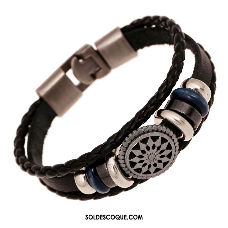 Bijoux En Argent Homme Bracelet Multicouche All-match Accessoires Noir Pas Cher