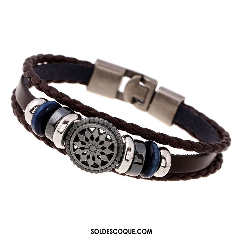 Bijoux En Argent Homme Bracelet Multicouche All-match Accessoires Noir Pas Cher