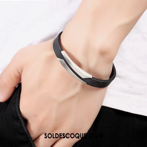 Bijoux En Argent Homme Noir Tendance Mode Bracelet Silicone Soldes