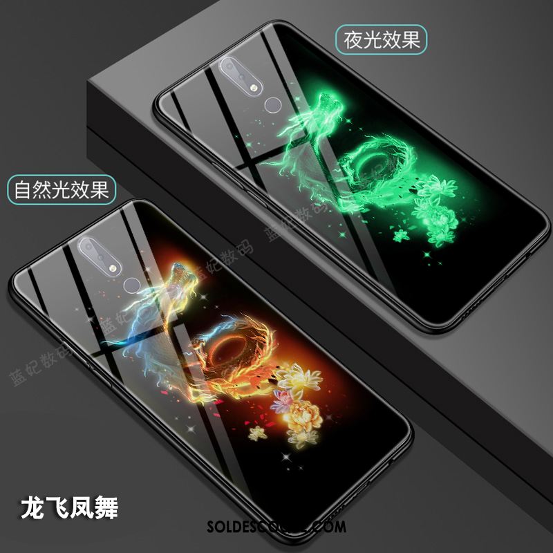 Coque Nokia 7.1 Téléphone Portable Dragon Verre Lumineuses Style Chinois Housse Soldes