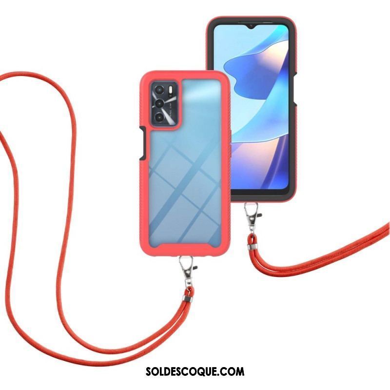 Coque Oppo A16 / A16s Hybride avec Cordon et Contour Coloré