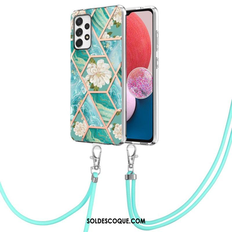 Coque Samsung Galaxy A13 à Cordon Fleurs