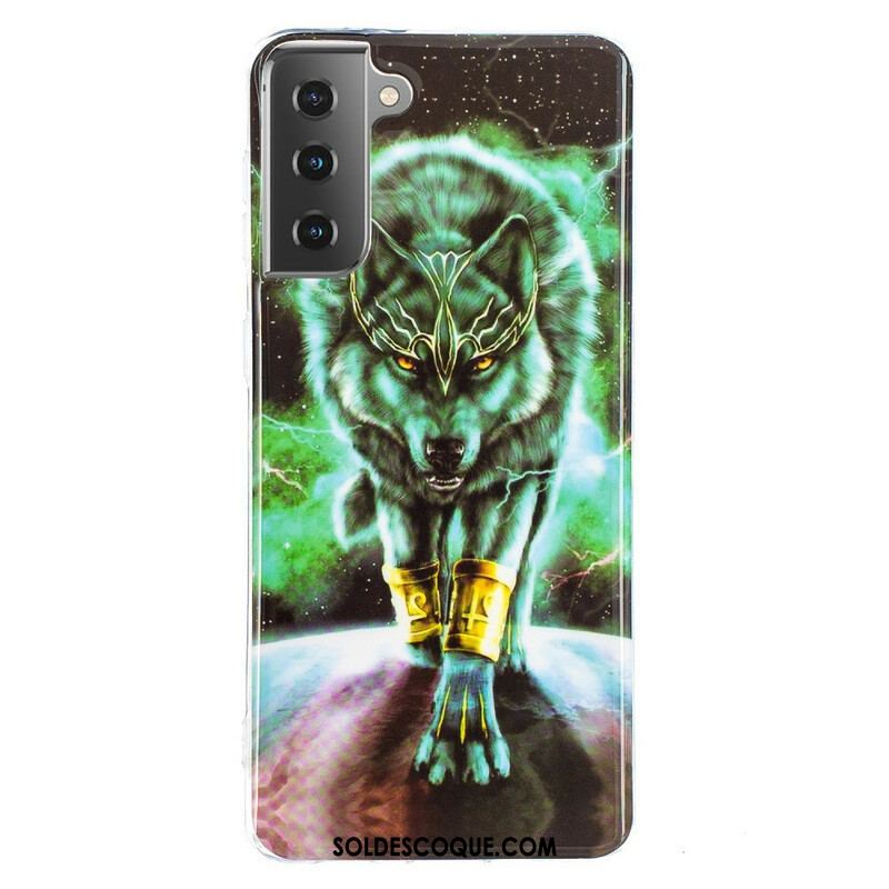 Coque Samsung Galaxy S21 5G Série Loup Fluorescente