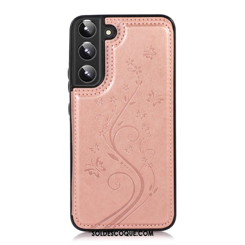 Coque Samsung Galaxy S22 5G Simili Cuir Porte-Cartes Support Fleurs