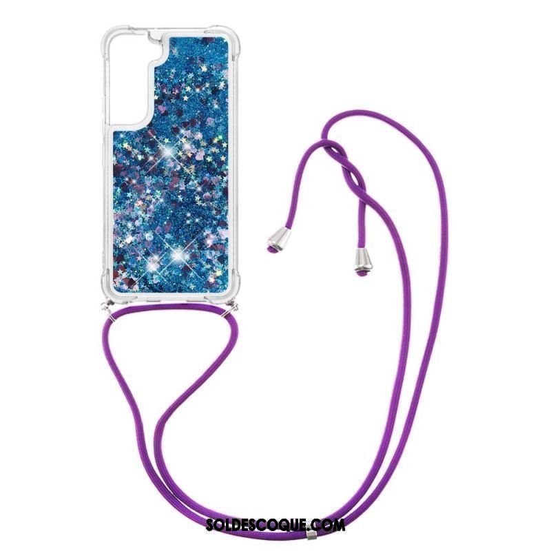 Coque Samsung Galaxy S22 Plus 5G Paillettes avec Cordon