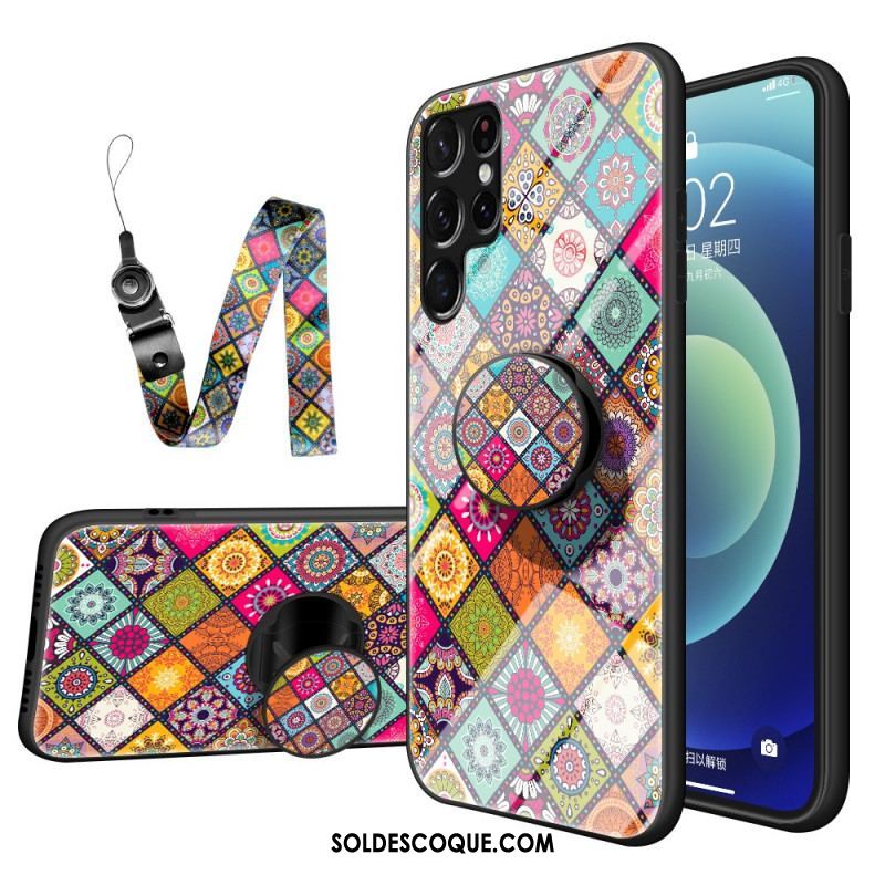 Coque Samsung Galaxy S22 Ultra 5G Support Magnétique Patchwork