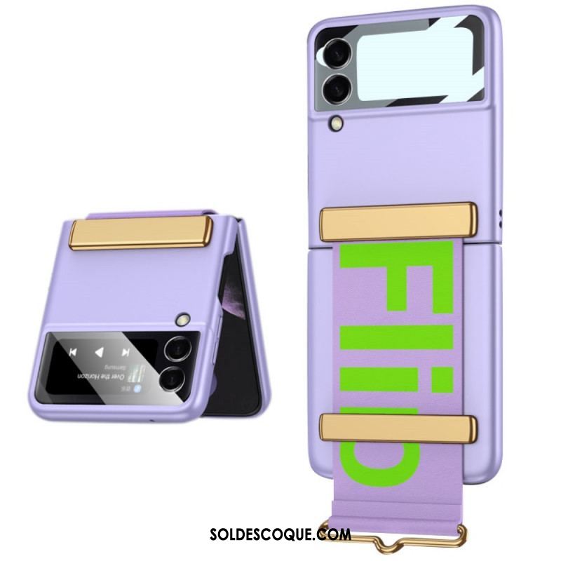 Coque Samsung Galaxy Z Flip 3 5G Verre Trempé et Sangle Lettres GKK