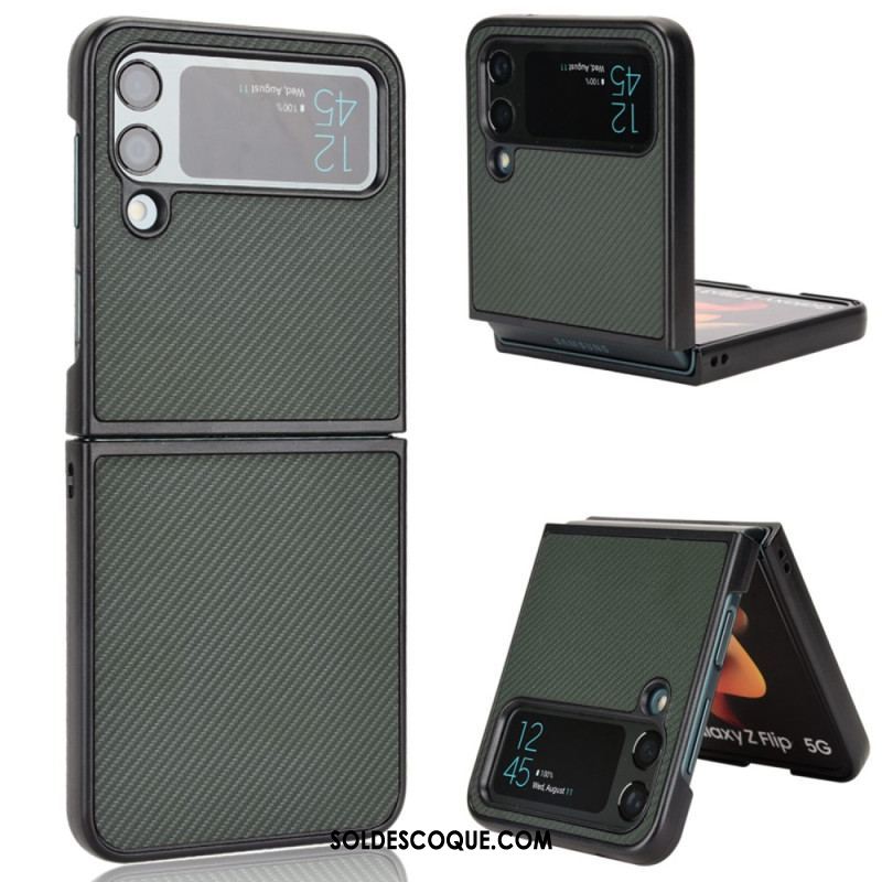 Coque Samsung Galaxy Z Flip 4 Effet Cuir Texture Fibre Carbone