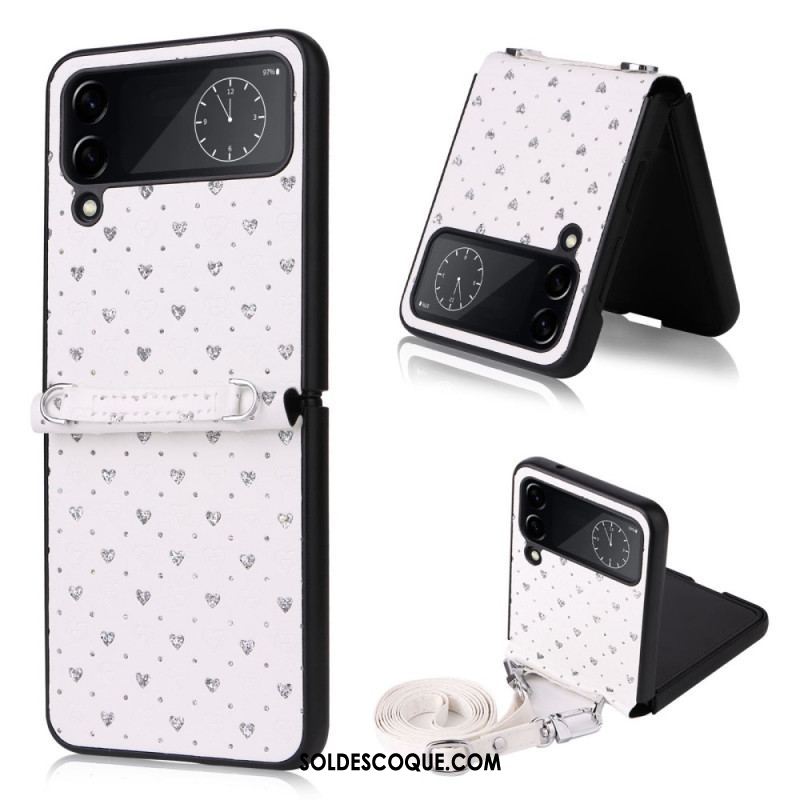 Coque Samsung Galaxy Z Flip 4 Multiples Coeurs et Bandoulière