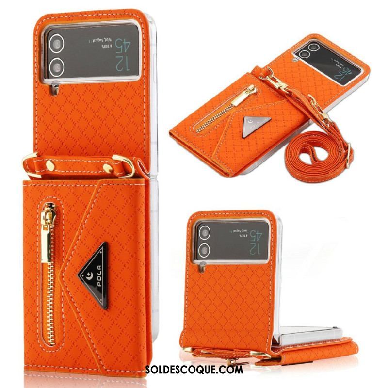 Coque Samsung Galaxy Z Flip 4 Porte-Monnaie avec Bandoulière