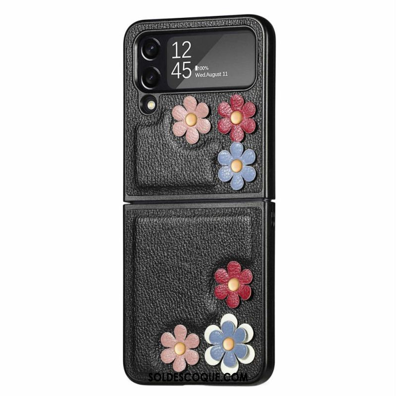 Coque Samsung Galaxy Z Flip 4 Simili Cuir Fleurs