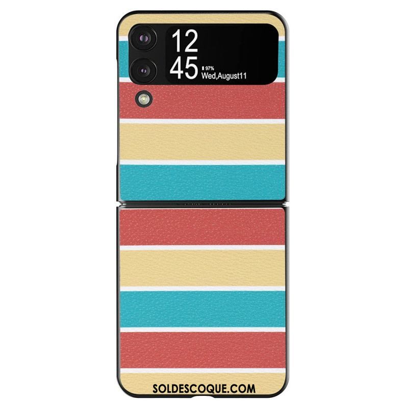 Coque Samsung Galaxy Z Flip 4 Simili Cuir Lignes