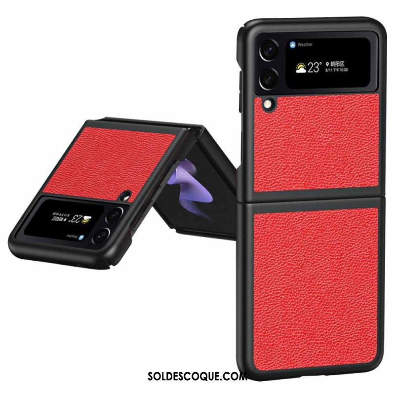 Coque Samsung Galaxy Z Flip 4 Véritable Cuir Litchi Color