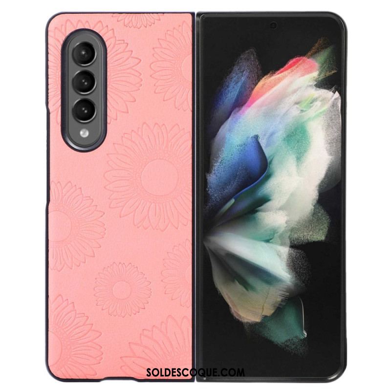 Coque Samsung Galaxy Z Fold 4 Simili Cuir Enduit Motif Tournesols