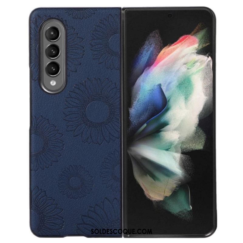 Coque Samsung Galaxy Z Fold 4 Simili Cuir Enduit Motif Tournesols