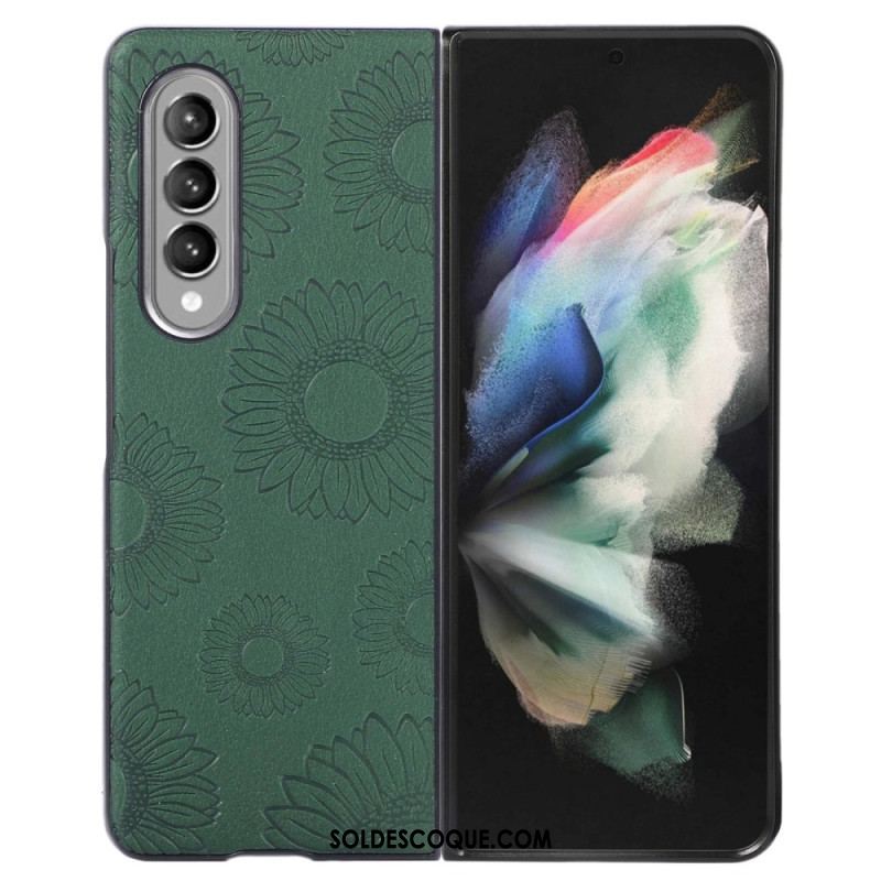 Coque Samsung Galaxy Z Fold 4 Simili Cuir Enduit Motif Tournesols