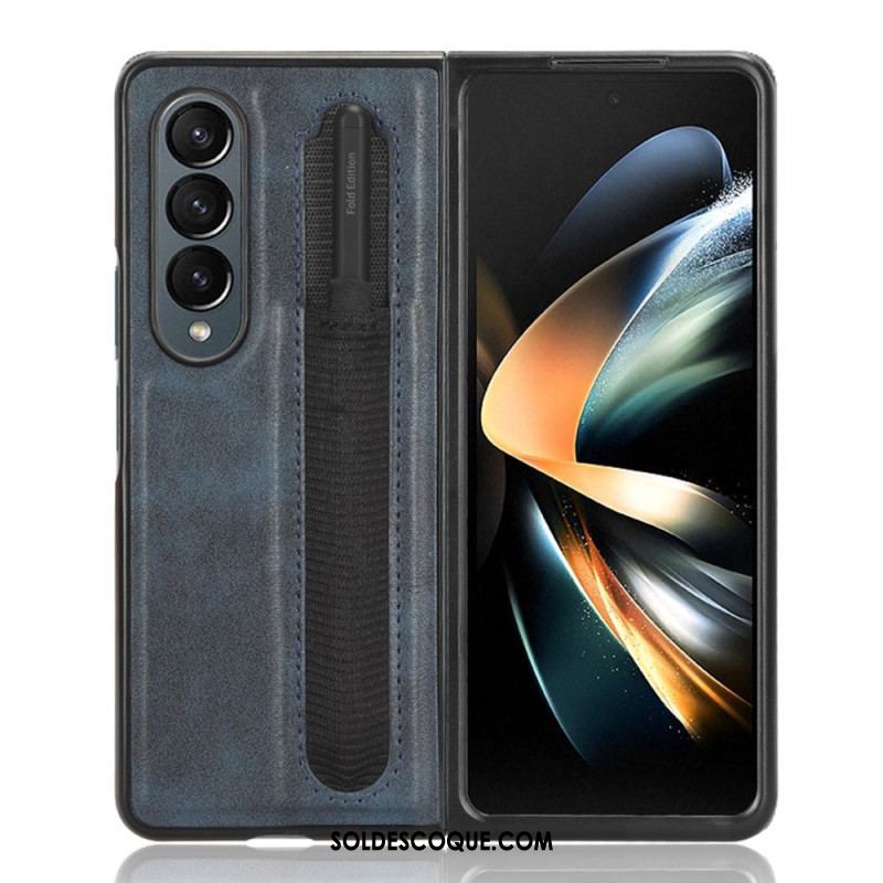 Coque Samsung Galaxy Z Fold 4 Simili Cuir Rétro Stylet