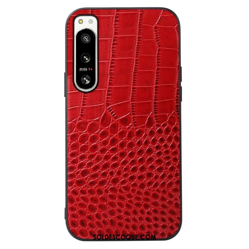 Coque Sony Xperia 5 IV Cuir Véritable Texture Crocodile