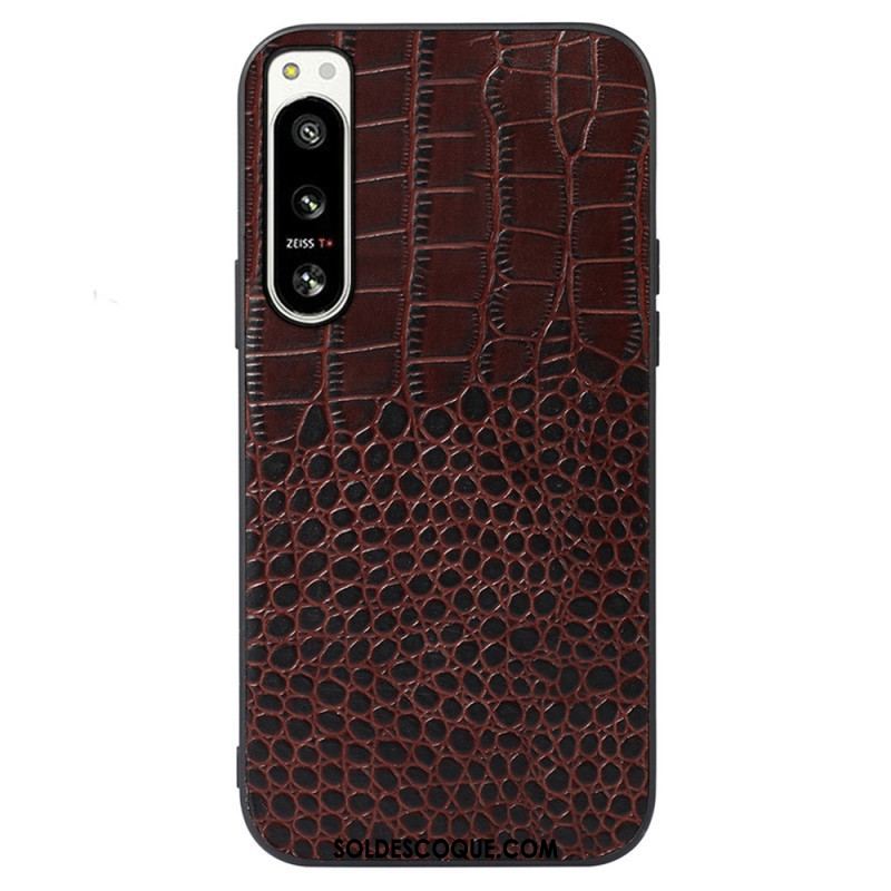 Coque Sony Xperia 5 IV Cuir Véritable Texture Crocodile