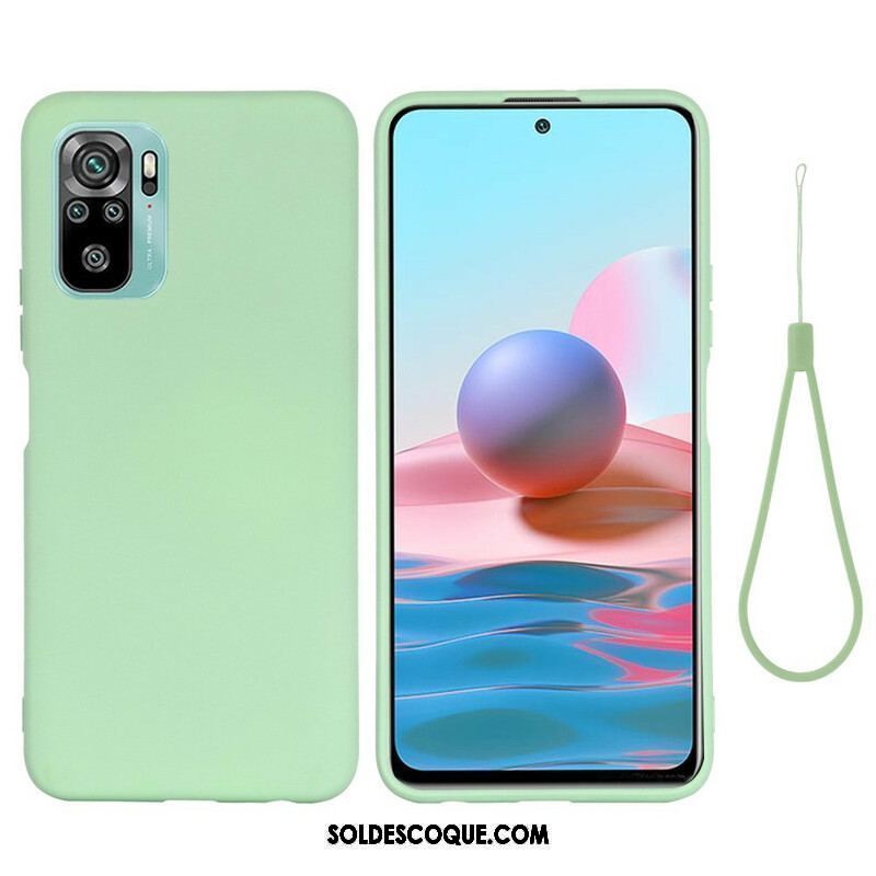 Coque Xiaomi Redmi Note 10/10S/Poco M5s Silicone Liquide Avec Lanière