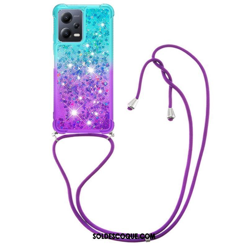 Coque Xiaomi Redmi Note 12/Poco X5 5G à Cordon Silicone Paillettes