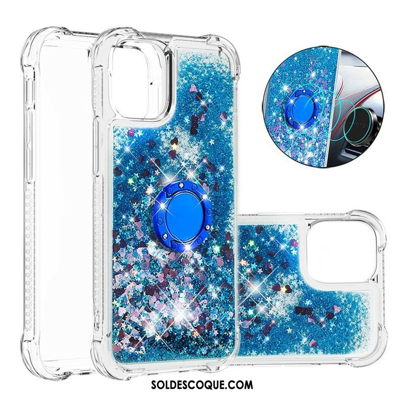 Coque iPhone 13 Mini Paillettes avec Anneau-Support