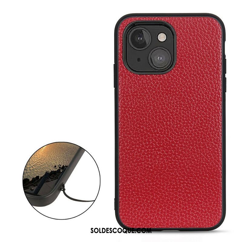 Coque iPhone 13 Mini Véritable Cuir Litchi