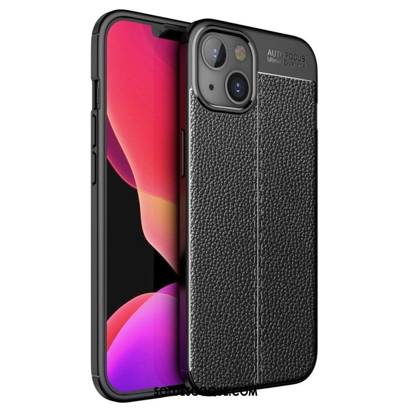 Coque iPhone 14 Effet Cuir Litchi Double Line