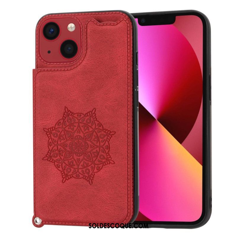 Coque iPhone 14 Mandala Porte-Cartes à Lanière