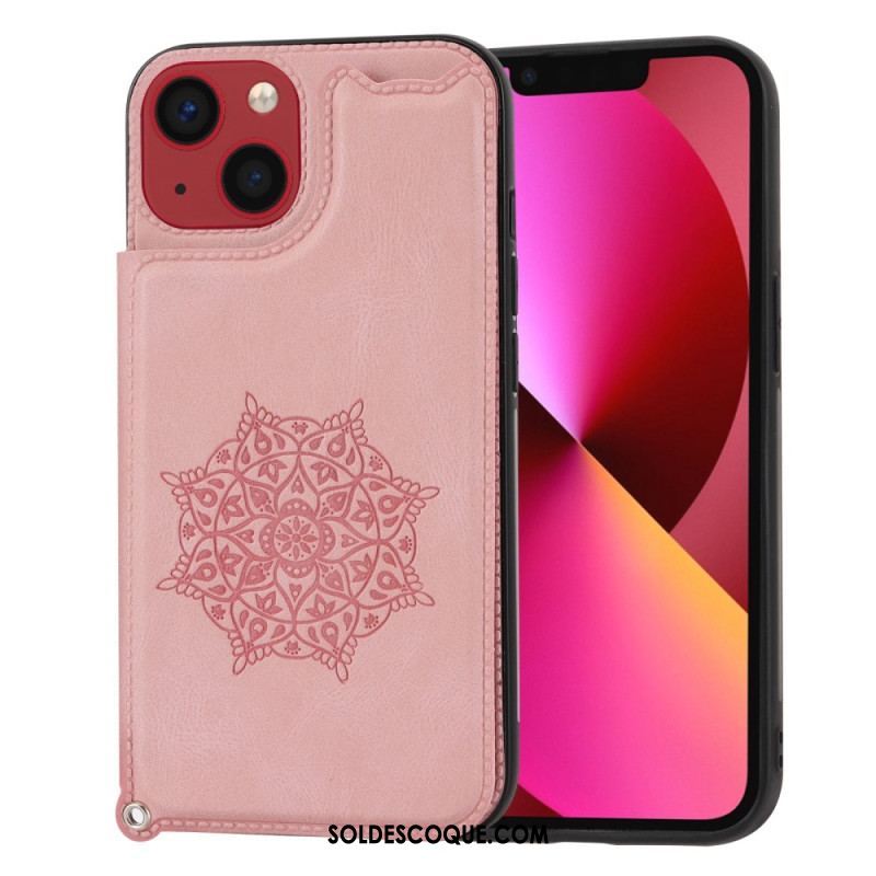 Coque iPhone 14 Mandala Porte-Cartes à Lanière