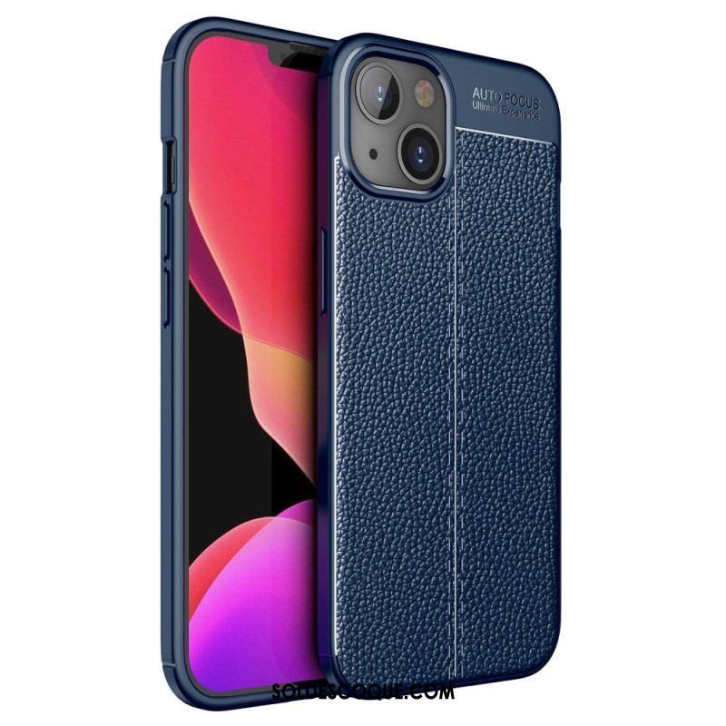 Coque iPhone 14 Plus Effet Cuir Litchi Double Line