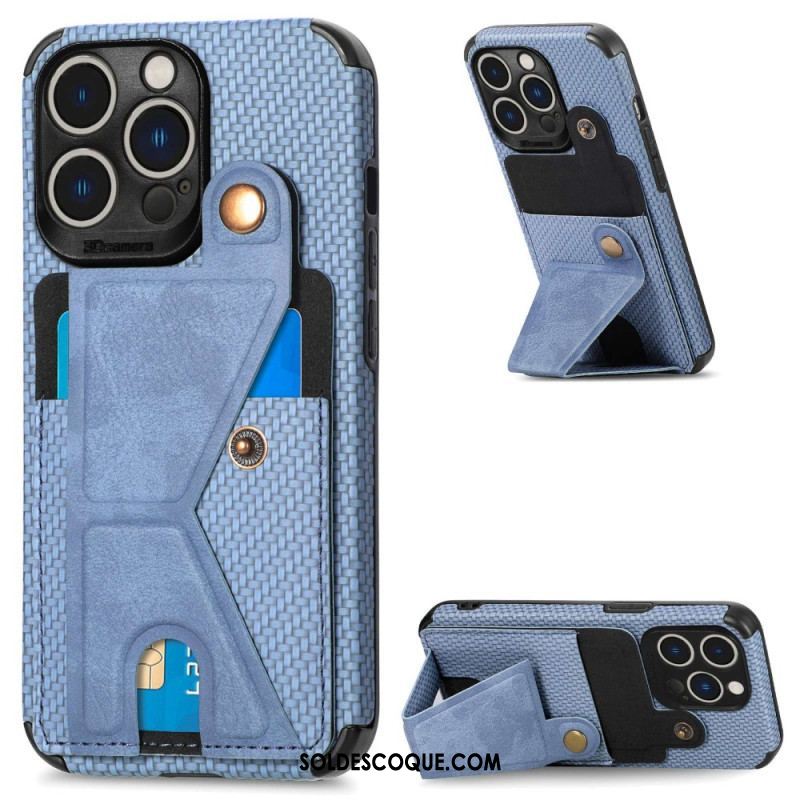 Coque iPhone 14 Pro Fibre Carbone Porte-Cartes Support