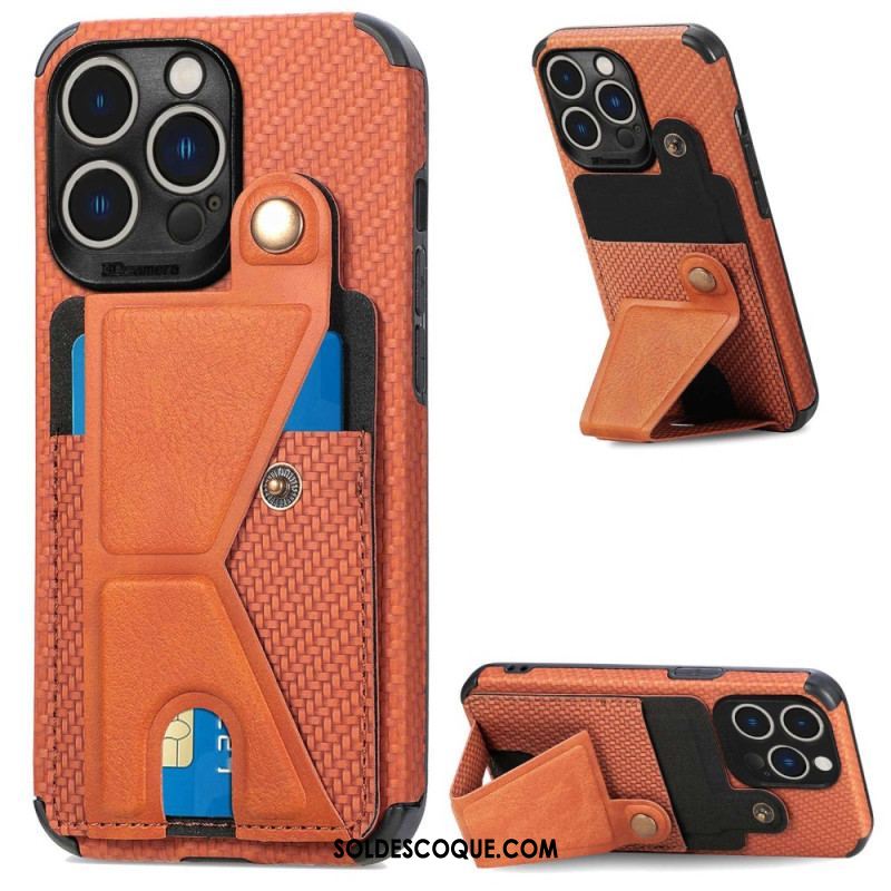 Coque iPhone 14 Pro Fibre Carbone Porte-Cartes Support