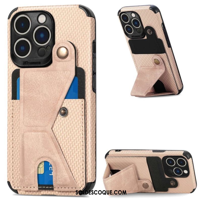 Coque iPhone 14 Pro Fibre Carbone Porte-Cartes Support