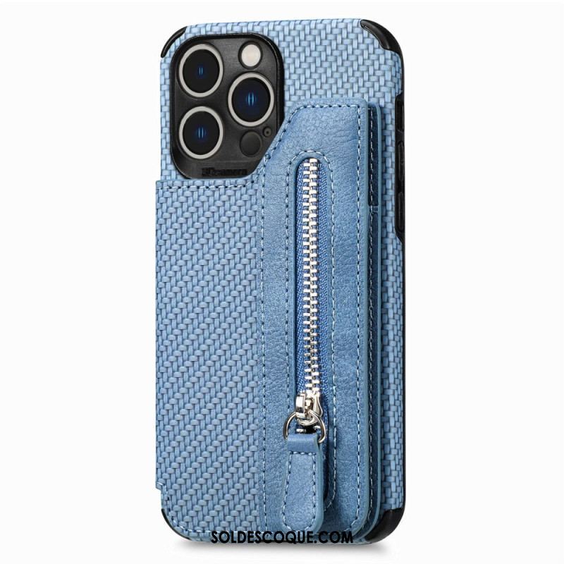 Coque iPhone 14 Pro Fibre Carbone Portefeuille et Support