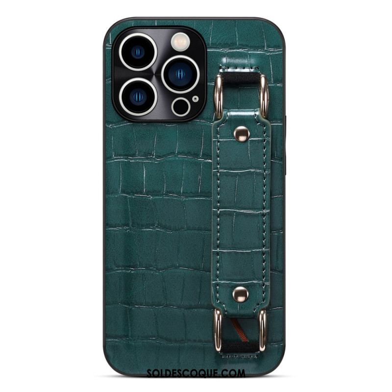 Coque iPhone 14 Pro Max Porte-Carte avec Sangle Support Croco