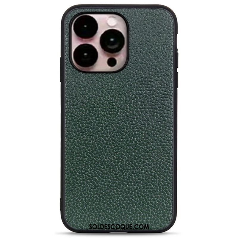 Coque iPhone 14 Pro Max Véritable Cuir Litchi