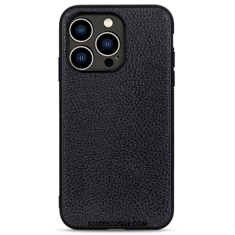 Coque iPhone 14 Pro Véritable Cuir Litchi