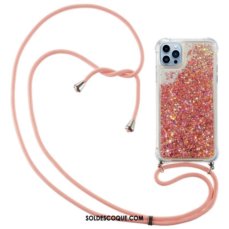 Coque iPhone 14 Pro à Cordon Paillettes Design