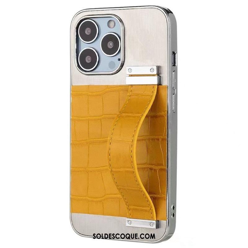 Coque iPhone 14 Simili Cuir Crocodile avec Sangle Support