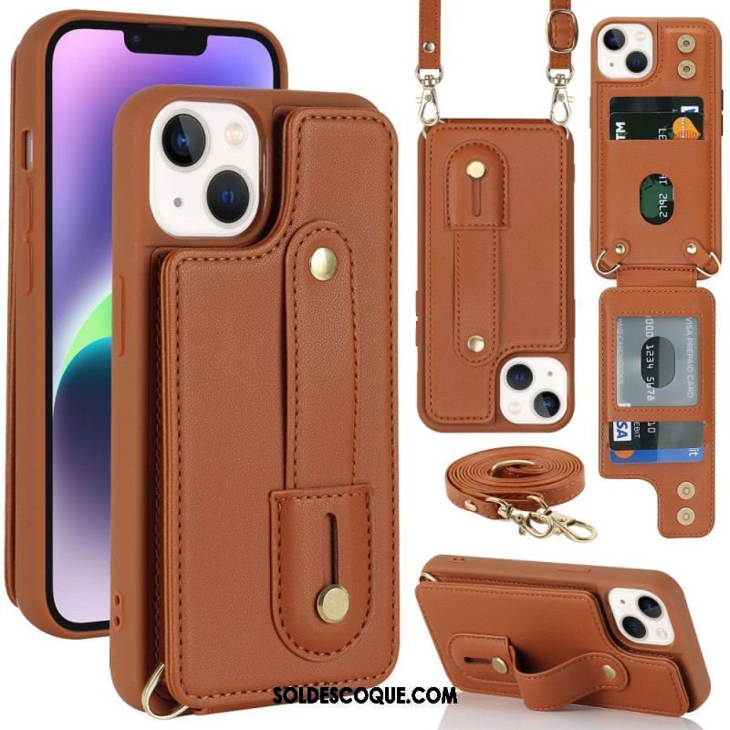 Coque iPhone 15 Porte-Cartes, Support, Sangle et Bandoulière