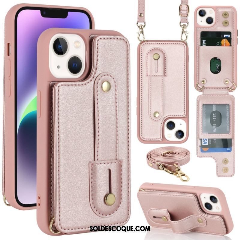 Coque iPhone 15 Porte-Cartes, Support, Sangle et Bandoulière