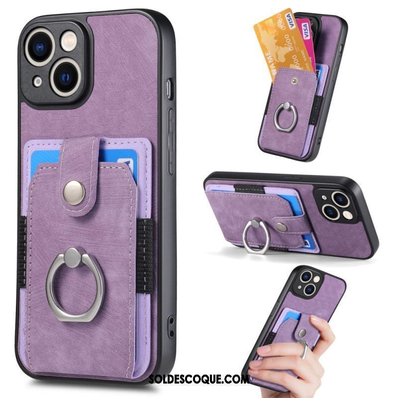 Coque iPhone 15 Vintage avec Anneau-Support et Porte-Cartes