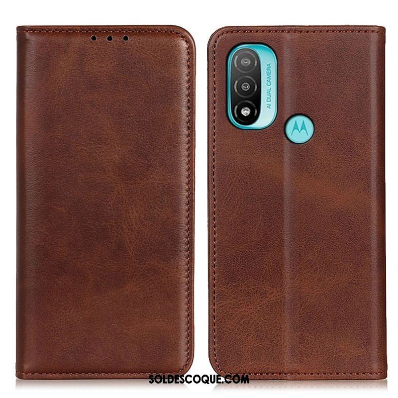 Flip Cover Moto E40 / E30 / E20 Cuir Fendu Élégance