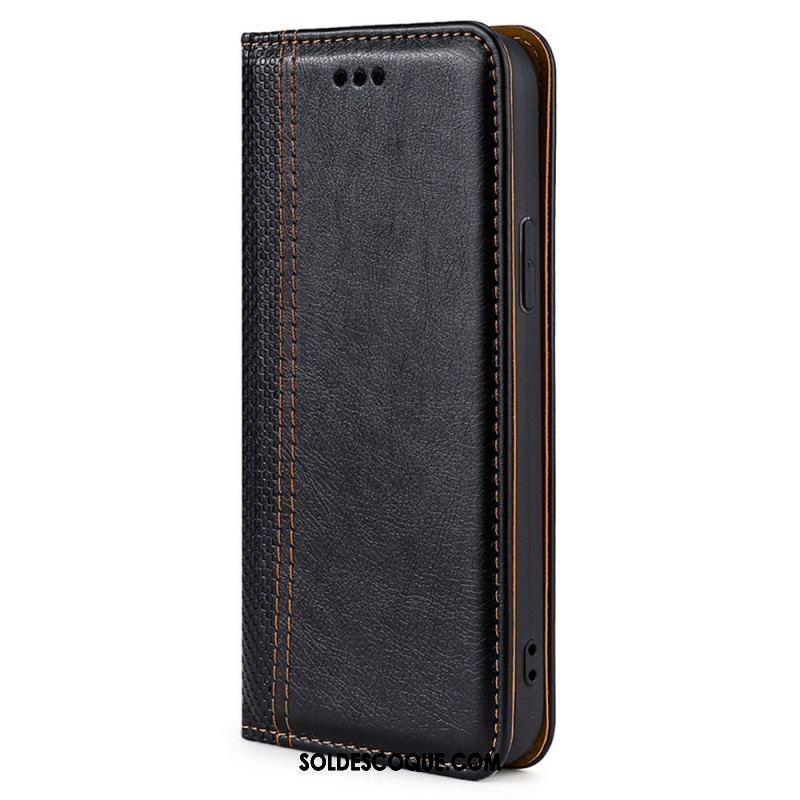 Flip Cover Moto E40 / E30 / E20 Cuir Litchi Fendu Coutures