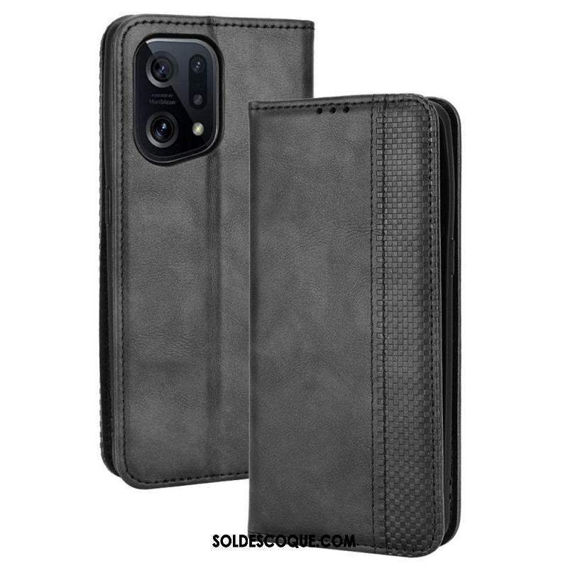 Flip Cover Oppo find X5 Effet Cuir Vintage Stylisé