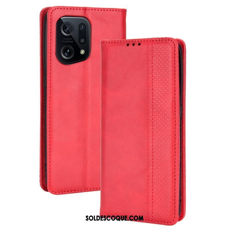 Flip Cover Oppo find X5 Effet Cuir Vintage Stylisé