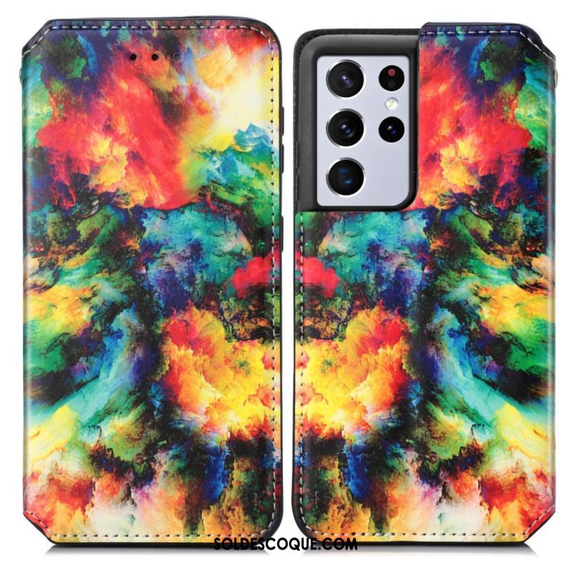 Flip Cover Samsung Galaxy S21 Ultra 5G Motif Coloré Surprenant