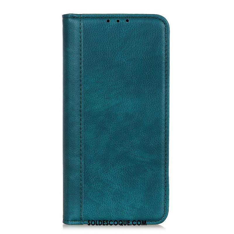 Flip Cover Samsung Galaxy S22 Ultra 5G Cuir Litchi Fendu Élégance