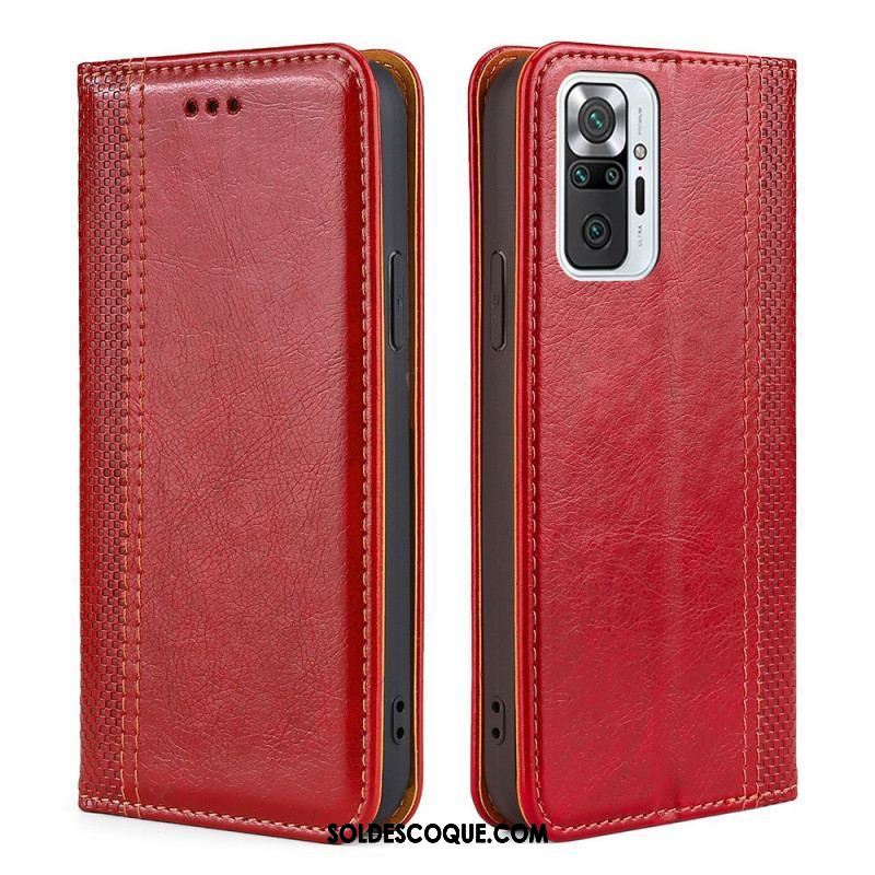 Flip Cover Xiaomi Redmi Note 10 Pro Cuir Litchi Fendu Coutures